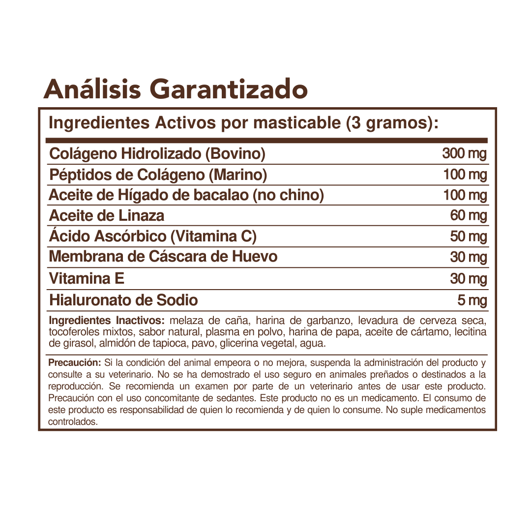 Colágeno Biodisponible | Suplemento Masticable de Colágeno Hidrolizado para perros y gatos.