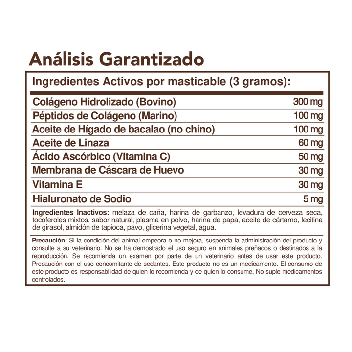 Colágeno Biodisponible | Suplemento Masticable de Colágeno Hidrolizado para perros y gatos.